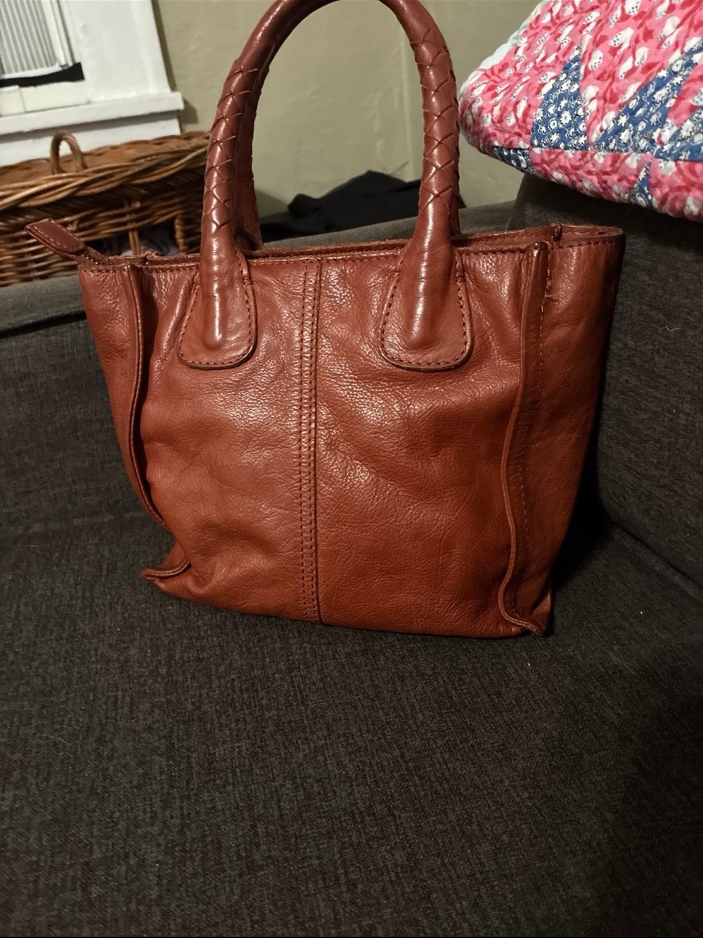 Women's Brown Leather Tote with Laser-Cut Medallion Small Purse - Picture 4 of 6